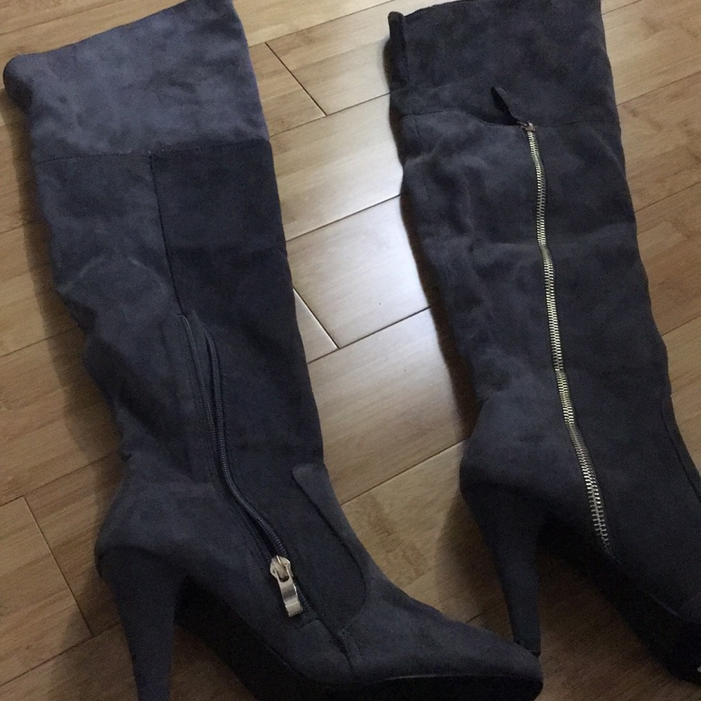 Over the knee gray boots